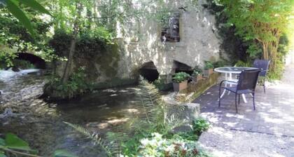 Idyllic water-by well equipped studio in Cathar area, private long natural pool