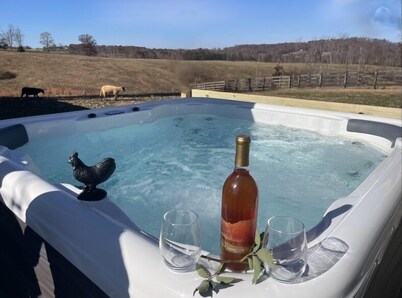 Private Farm Cottage surrounded fields, farm animals, mountain views & hot tub!