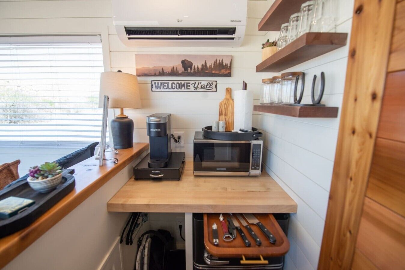 Fridge, microwave, coffee/tea maker