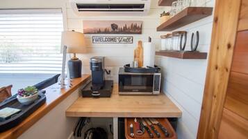 Fridge, microwave, coffee/tea maker