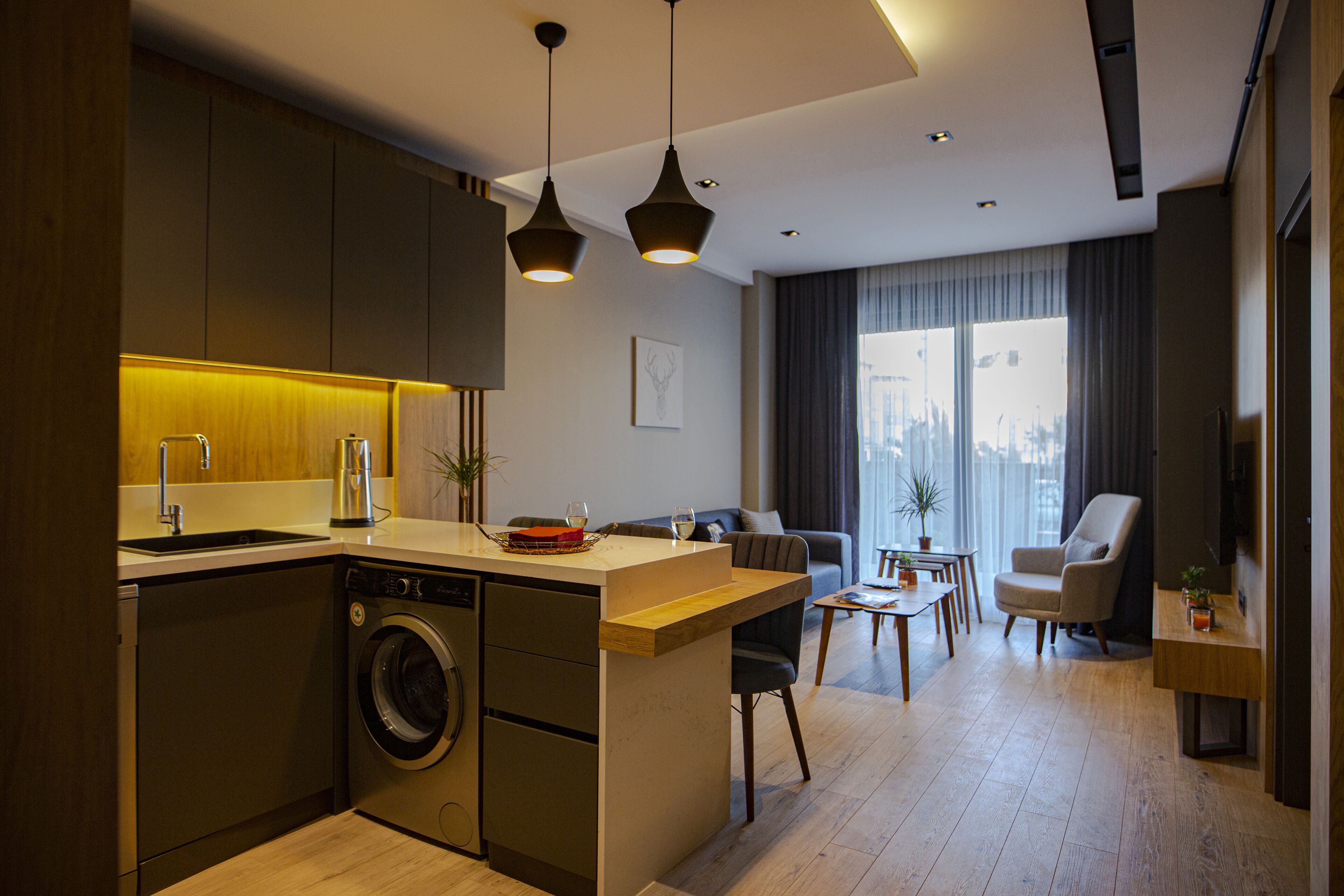 Fridge, microwave, oven, dishwasher