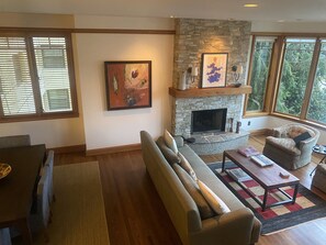 Fireplace, computer monitors, printers