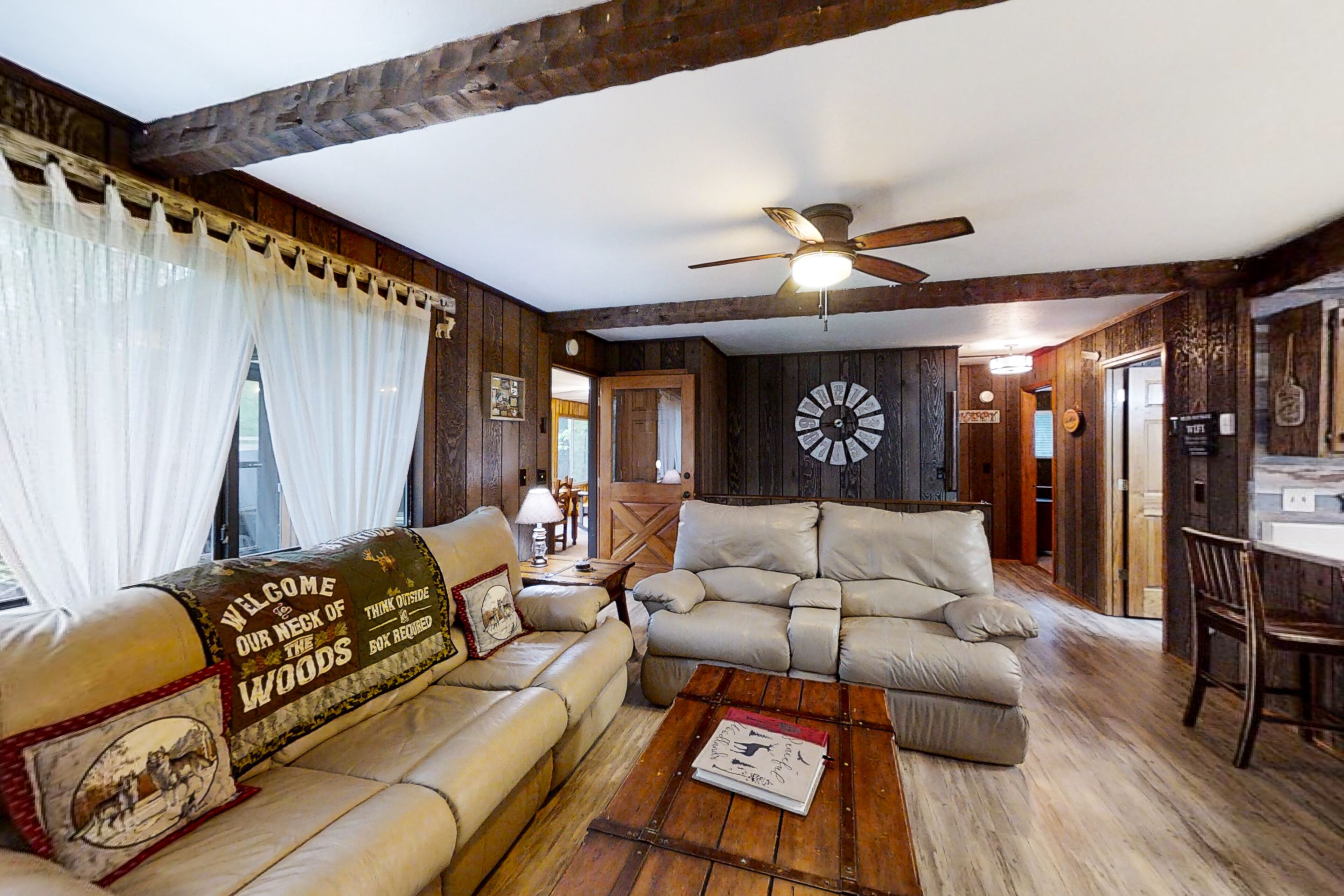 Secluded home with deck, firepit, sunroom, gas fireplace, & W/D