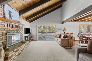 TV, fireplace, books, streaming services - Dog-friendly cabin with gorgeous views, wrap around porch, & wood burning fireplace (Camp Connell)