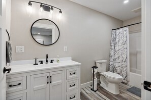 Combined shower/tub, hair dryer