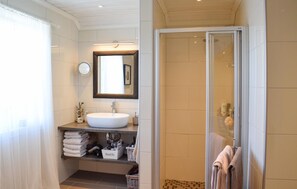 Combined shower/tub, hair dryer