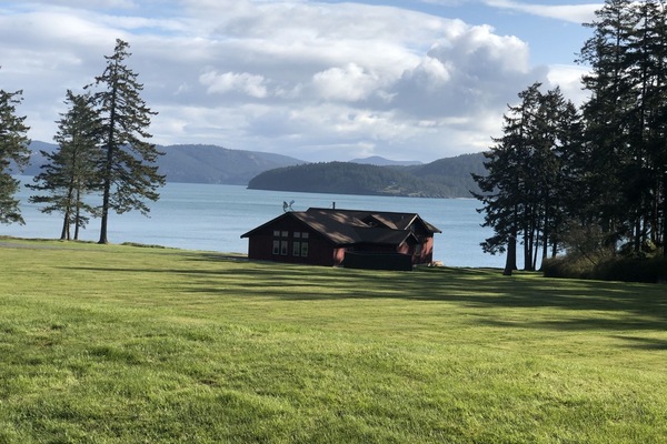 view from sports field to farmhouse