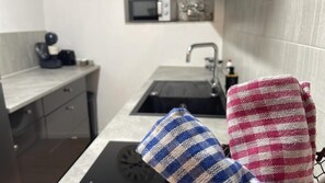 Fridge, microwave, oven, stovetop - Charming apartment at the foot of the town with motorcycle garage (Carcassonne)