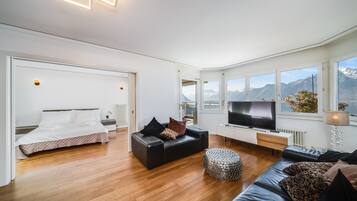 Deluxe Apartment | Living area | 100-cm LCD TV with digital channels, TV, DVD player