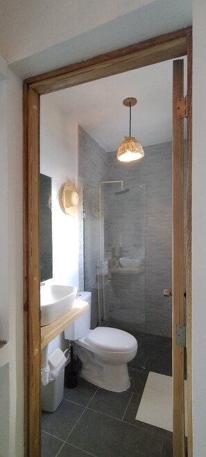 Traditional Studio | Bathroom | Shower, rainfall showerhead, towels, soap - Kite House Cabarete (Cabarete)