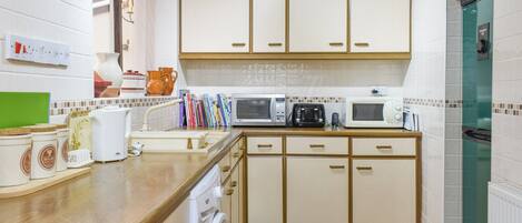 Fridge, microwave, high chair, freezer