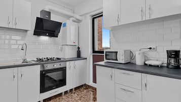 Executive Apartment | Private kitchen | Full-size fridge, microwave, oven, coffee grinder