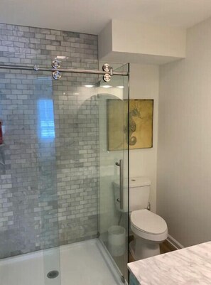 Regadera, secadora de cabello, jabón, papel de baño 