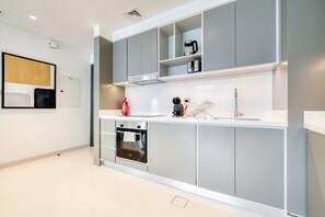 Fridge, microwave, oven, electric kettle