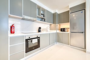 Fridge, microwave, oven, electric kettle