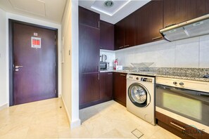 Fridge, microwave, oven, electric kettle