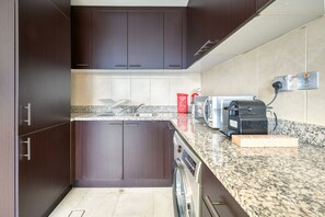 Fridge, microwave, oven, toaster