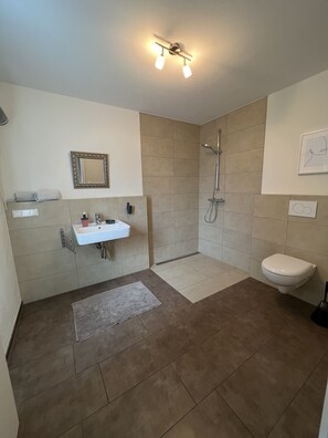 Shower, hair dryer, towels, soap - Modern vacation apartment with feel-good terrace in Beerfelden (Oberzent)