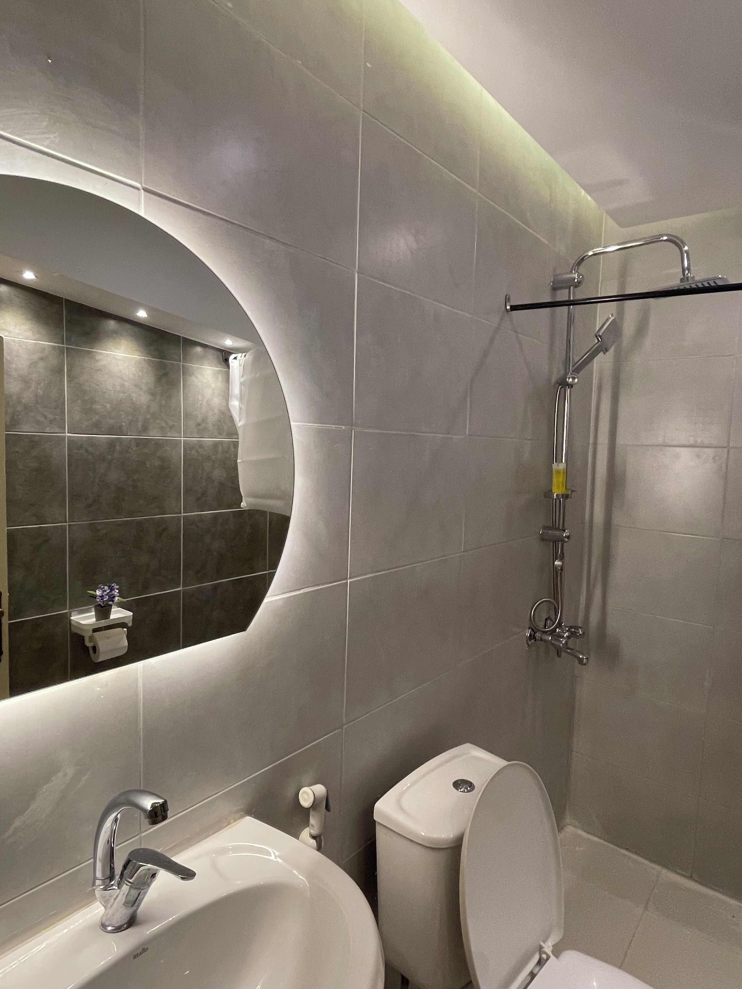 Rainfall showerhead, hair dryer, bidet, towels