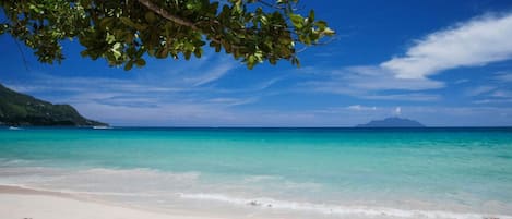 On the beach, white sand