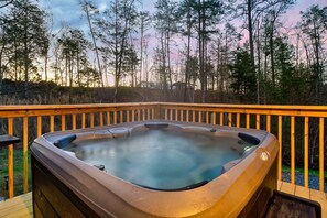 Outdoor spa tub - Beautiful Smokeys Cabin! Mtn Views · Hot Tub · Game Room · Fire Pit · Coffee Bar (Sevierville)