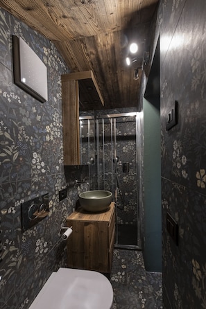 Douche, séchoir à cheveux, bidet, savon