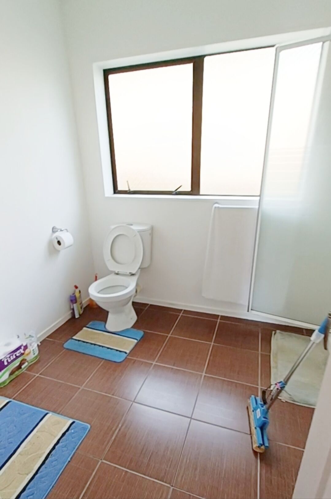 Shower, towels, soap, shampoo