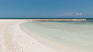 A beach with clear water and a sandy shore. - Rooftop pool- family apartment- ocean view -close (Cancún)