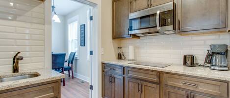 Fridge, microwave, stovetop, toaster