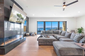 TV, fireplace, foosball