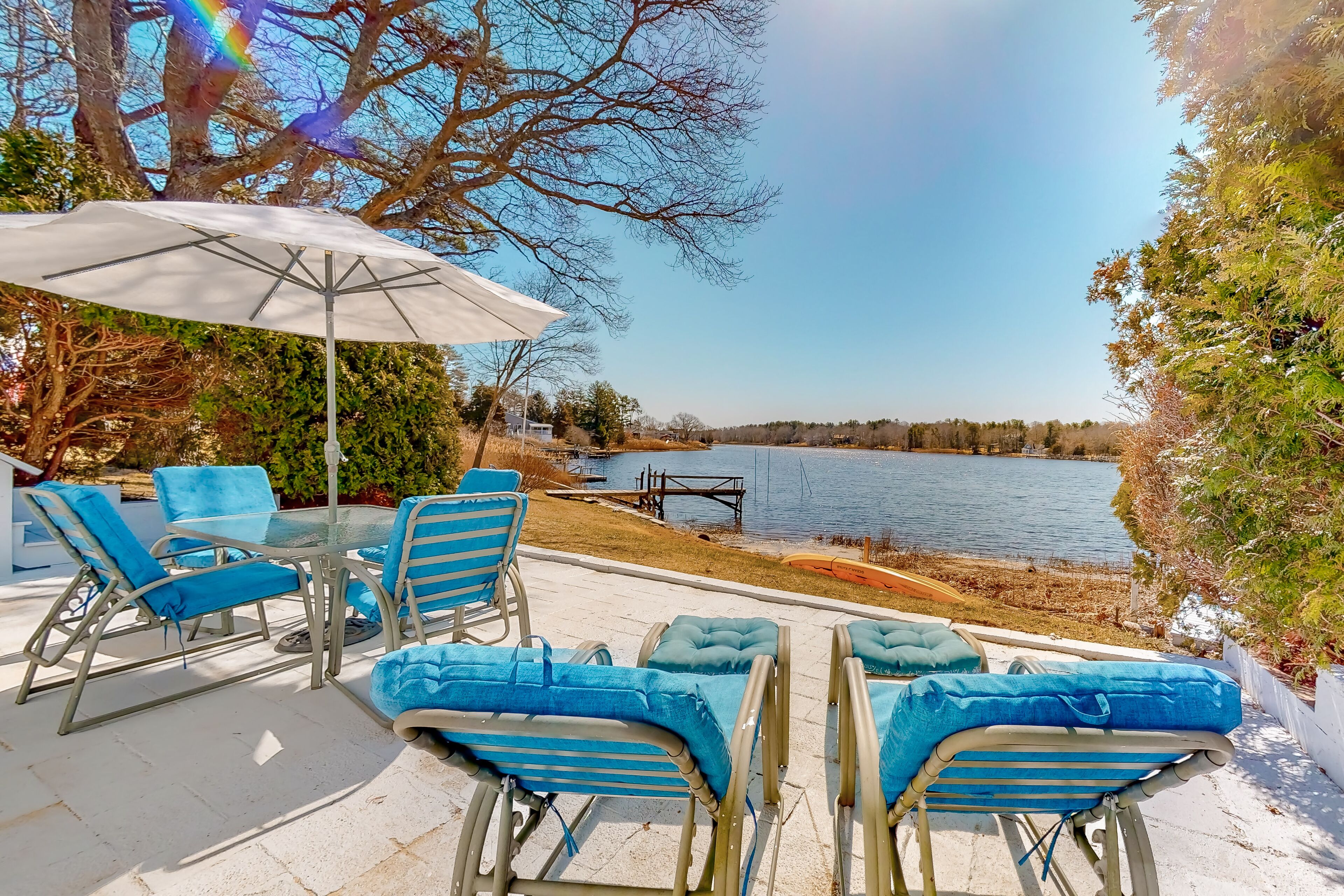 Single-level riverfront retreat, electric fireplace, & washer/dryer