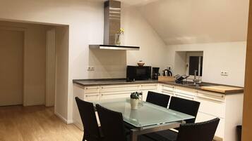 Apartment | Private kitchen | Fridge, microwave, oven, stovetop