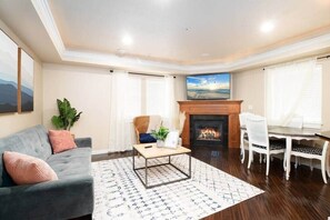 TV, fireplace, computer monitors