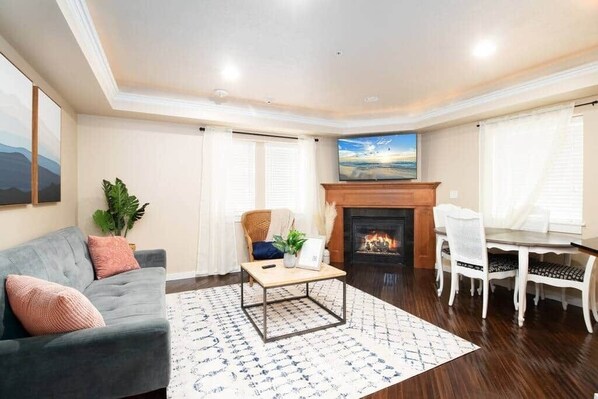 TV, fireplace, computer monitors