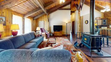 TV, DVD player, books, video library