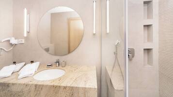 Standard Double or Twin Room | Bathroom | Shower, hair dryer, slippers, towels