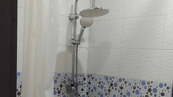 Hair dryer, towels, toilet paper