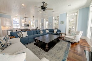 Smart TV, fireplace, DVD player, books