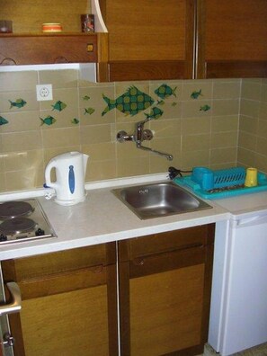 Kühlschrank, Mikrowelle, Herdplatte, Geschirrspüler