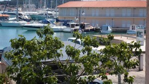 A marina with boats docked, a building with a red roof, and a hill in the background. - Apartment in Rogoznica with Seaview, Balcony, Air condition, WIFI (5153-2) (Rogoznica)