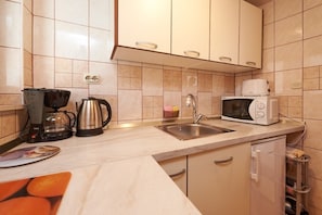 Kühlschrank, Mikrowelle, Herdplatte, Geschirrspüler