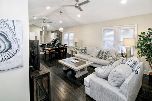 Smart TV, fireplace, video games