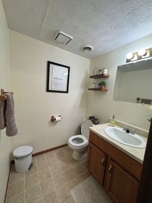 Haartrockner, Handtücher, Seife, Toilettenpapier