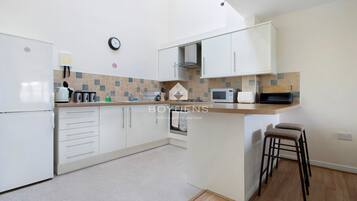 Fridge, microwave, oven, toaster