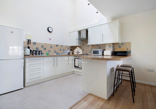 Fridge, microwave, oven, toaster