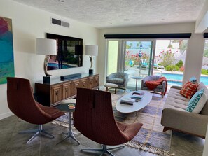 Smart TV, books, video library, stereo