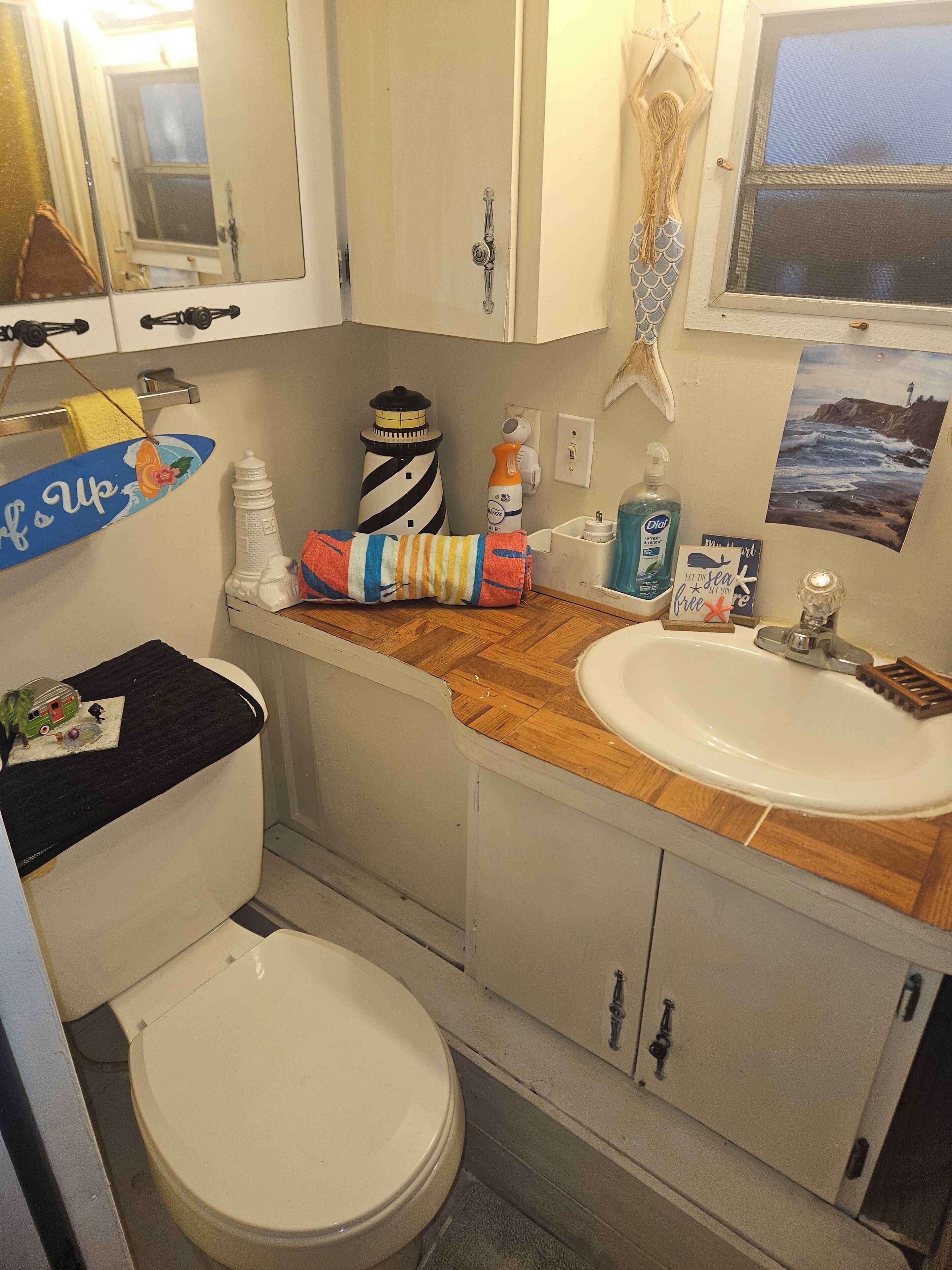 Regadera, toallas, jabón, papel de baño 