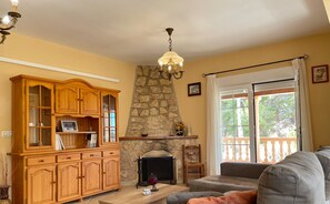 TV, fireplace