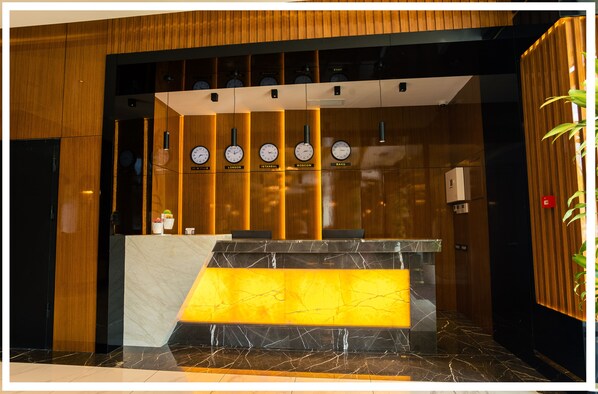 Welcome to our reception area, featuring a stylish desk and modern design.
