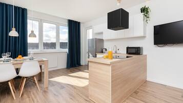 Apartment, 1 Bedroom, Balcony | Private kitchen | Microwave, oven, dishwasher, cookware/dishes/utensils